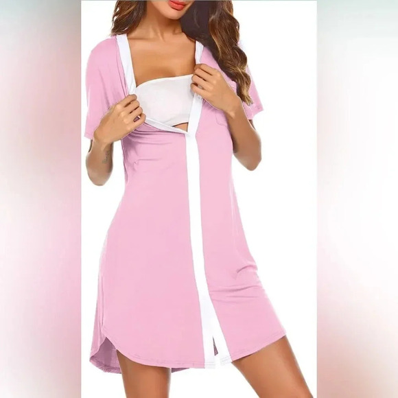 Ekouaer Nursing Sleepshirt Women Button-Front Nightshirt - Picture 3 of 15